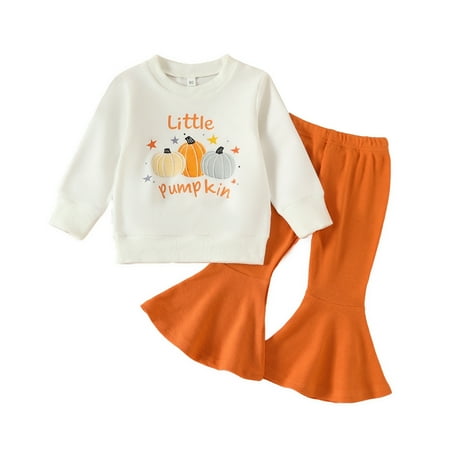 

Newborn Girl Outfits Winter Halloween Long Sleeve Pumpkins Prints Tops Pants 2Pcs Cute Casual Suits for Kids