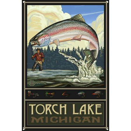 Torch Lake Michigan Rainbow Trout Fisherman Forest Metal Art Print by Paul A. Lanquist (12