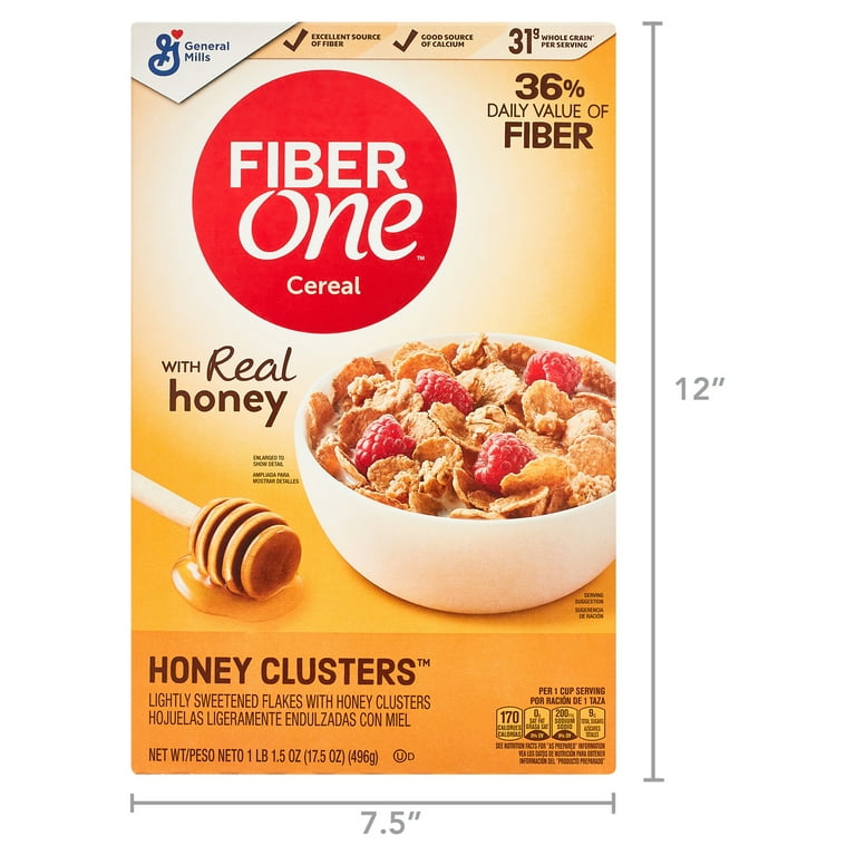 Fiber One Honey Clusters Breakfast Cereal, Fiber Cereal Made with Whole  Grain, 17.5 oz