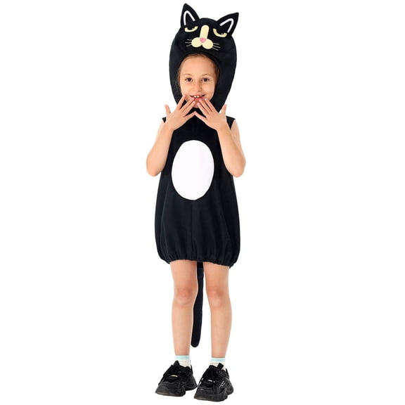 Gunia Kids Black Cat Costume With Hat For Boys Girls Cosplay Halloween Costumes Role Play Dress Up Outfits Stage Performance Holiday Party Wear,Black