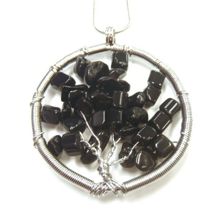 - 1 Black Agate Gemstone Chip Tree Wire Wrapped Pendant Natural Stone Beaded for Jewelry Necklace Crafts Findings T0247