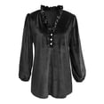 thumbnail image 4 of XAOFW Women's Blouses Solid Color Long Sleeve V Neck Velvet Elegant Button Down Shirt Outdoor Activities Soft Comfortable Top, 4 of 4
