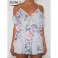 thumbnail image 5 of Mono de mujer de verano con volantes, sin tirantes, escote en V, escotado, sin tirantes, mono con estampado de flores, cintura elástica, mono de una pieza, 5 of 5