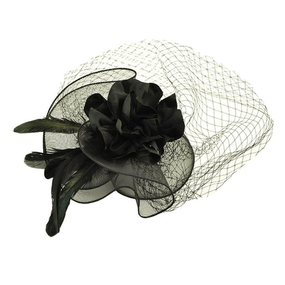OFFIGAM Women's Funeral Hat with Black Fascinator Mesh Accessory, Elegant Formal Headwear 1 Set