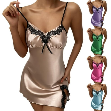 

Women Lingerie V Neck Nightwear|Women s Cami Pajamas|Sexy Satin Sleepwear Lace Chemise Women Nightdress for Ladies