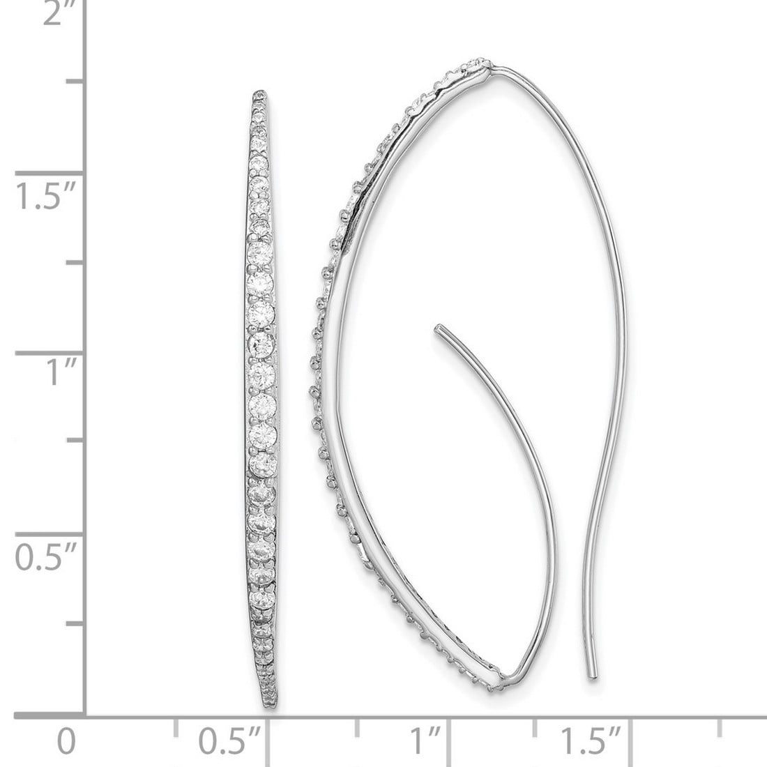 925 Sterling Silver Rhodium Plated Cubic Zirconia Threader Earrings 43.4mm long Stud Earring for Women