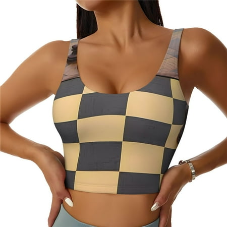 Matuu Chess Board With Pawns for Women s Sports Bra - Soft  Comfortable and Breathable Sports Vest for Yoga  Fitness  and Dance-X-Large