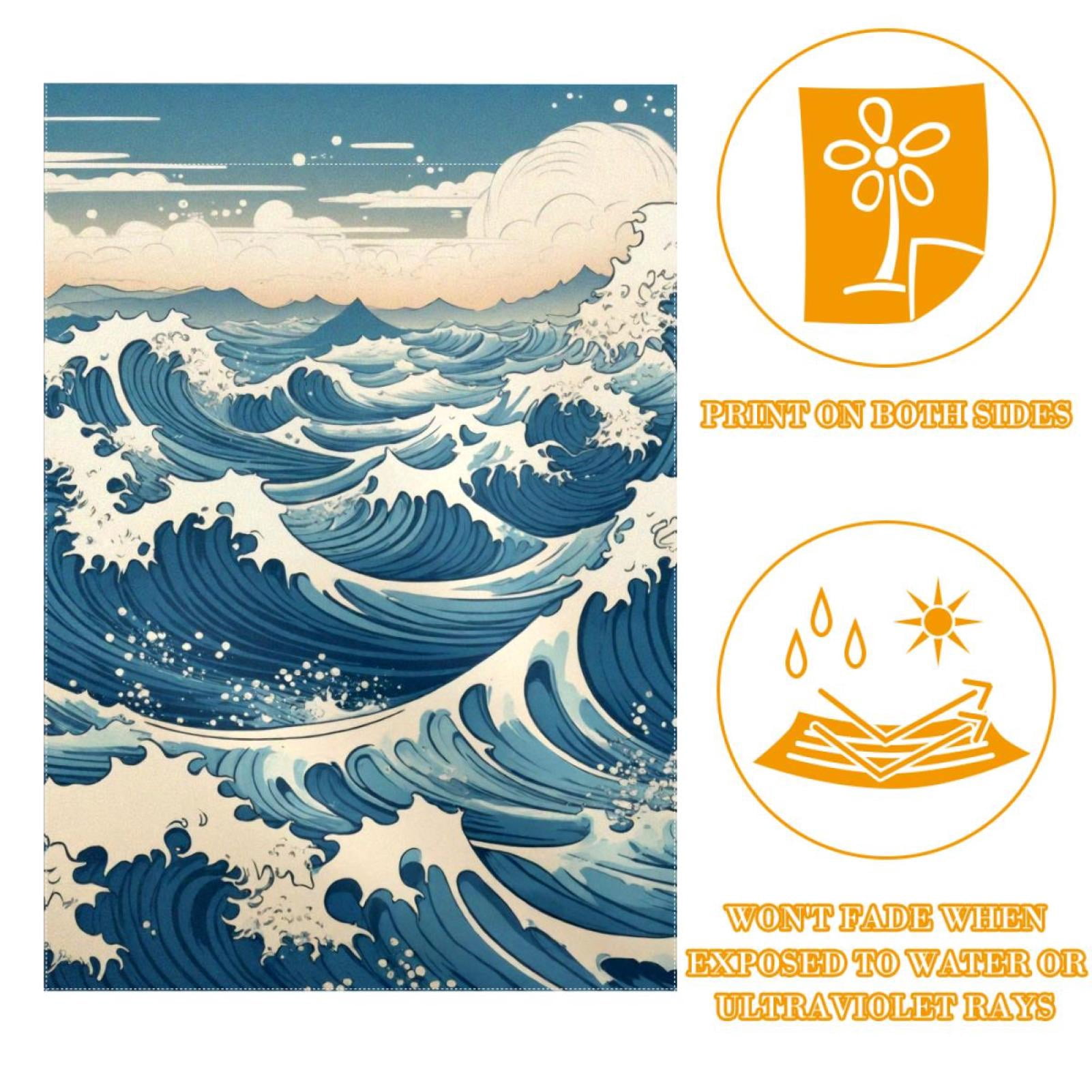 Ocean Wave Double Sided Garden Flag Decorative Weather Resistant Yard Flag, Large DIY Vertical Flag for Farmhouse Patio Lawn, 28x40 Inch