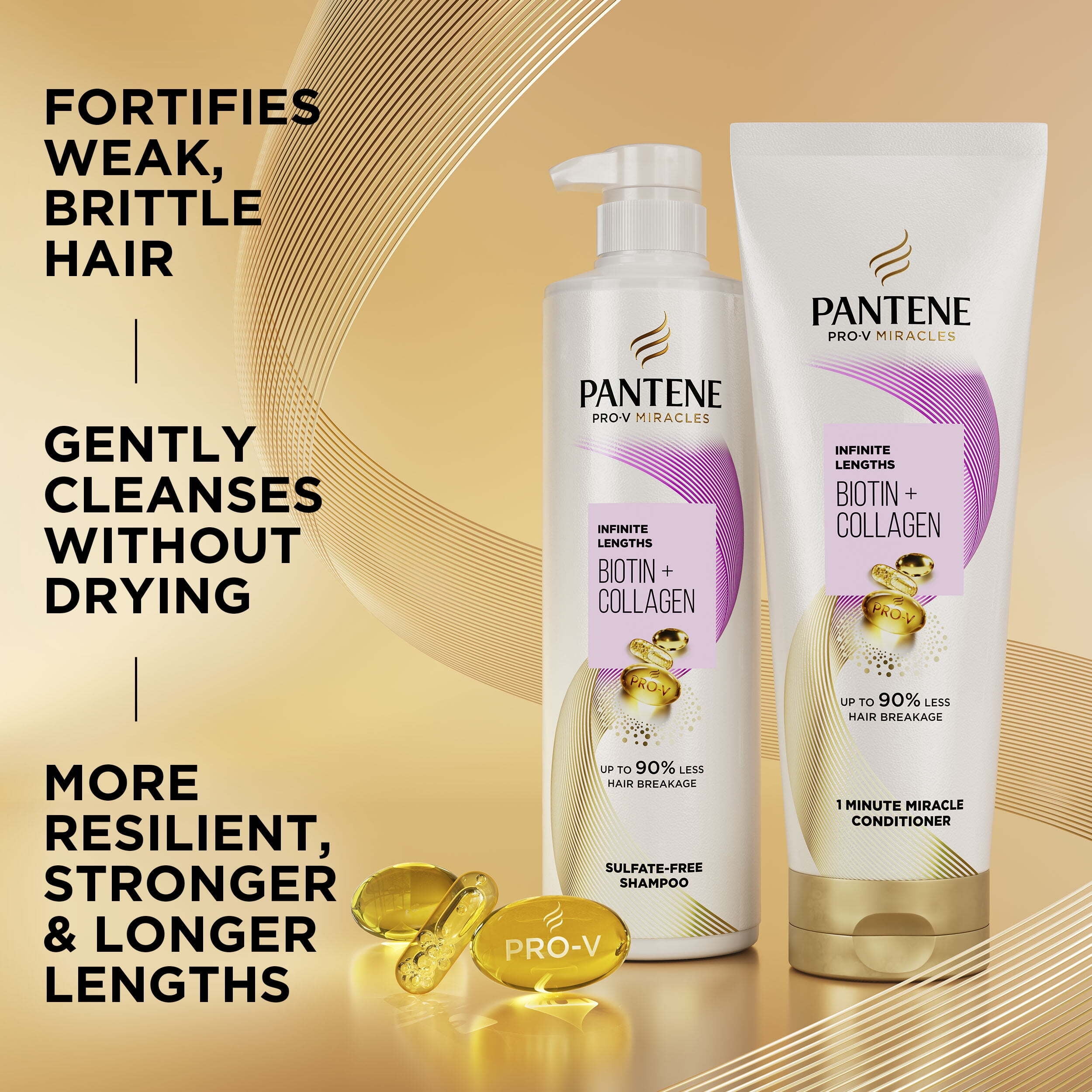 Pantene Sulfate-Free Pro-V Miracles Infinite Lengths Biotin + Collagen Shampoo, 13.5oz and Miracle Rescue Deep Repair Conditioner, 8oz