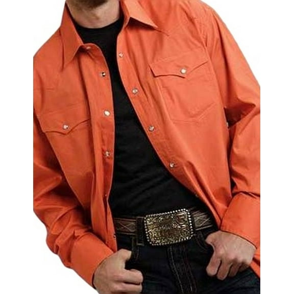 Roper Men's Basic Solid Long Sleeve Western Shirt Orange Large