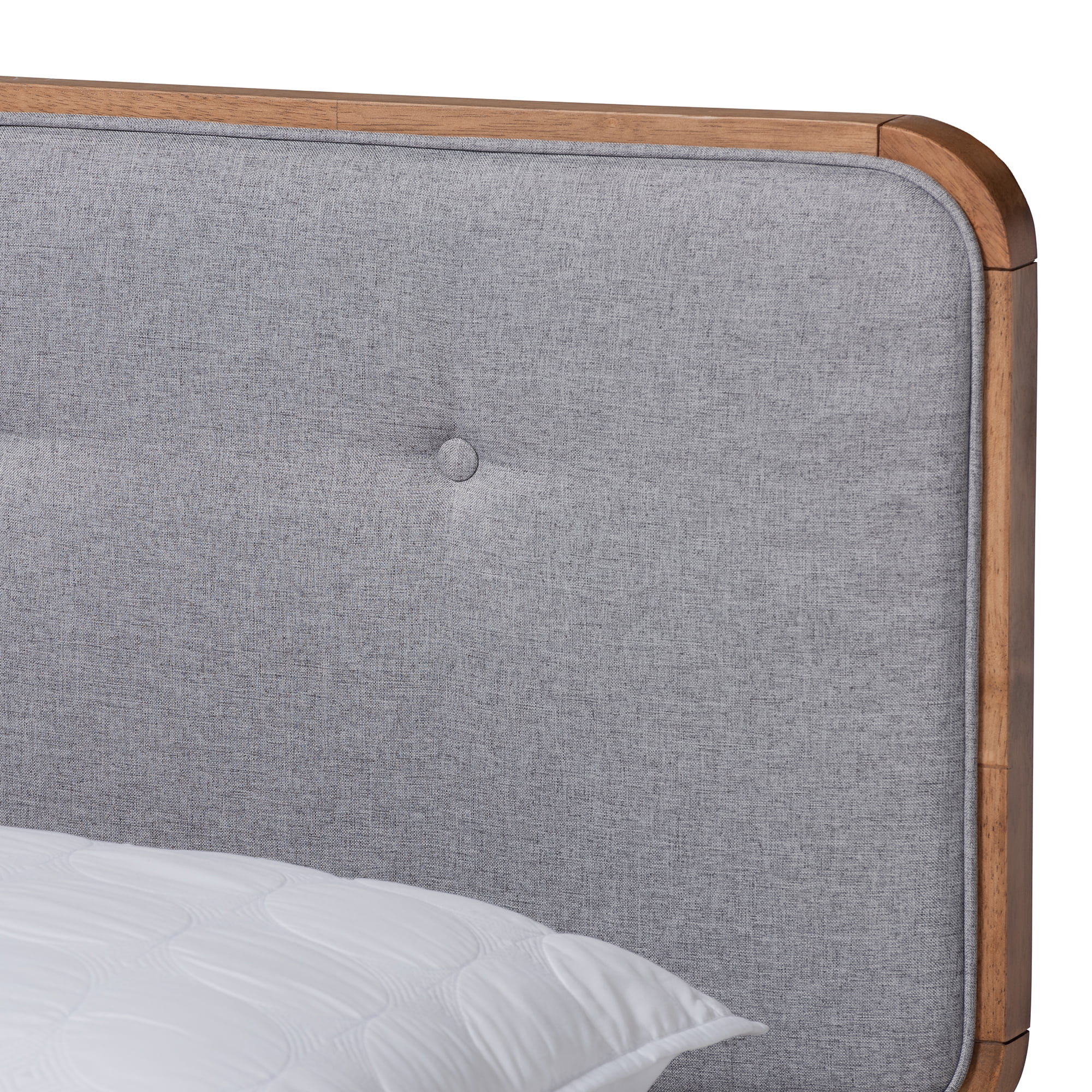 Baxton Studio Sofia Mid-Century Modern Light Grey Fabric Upholstered and Ash Walnut Finished Wood Queen Size Platform Bed
