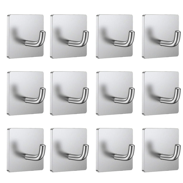 Heavy Duty Adhesive Hooks, Stick On Wall Adhesive Hangers, Strong Stainless Steel Holder, Self Adhesive Hooks for Kitchen Bathroom Home Door Towel