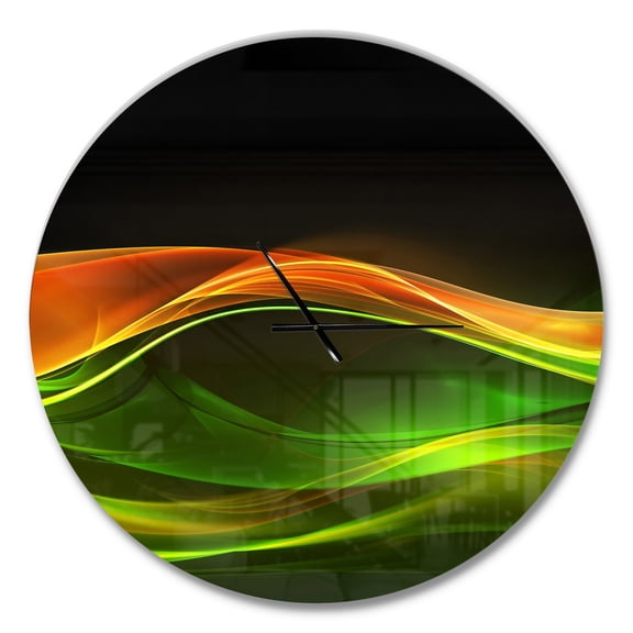 Designart 'Abstract Green Yellow in Black ' Modern wall clock