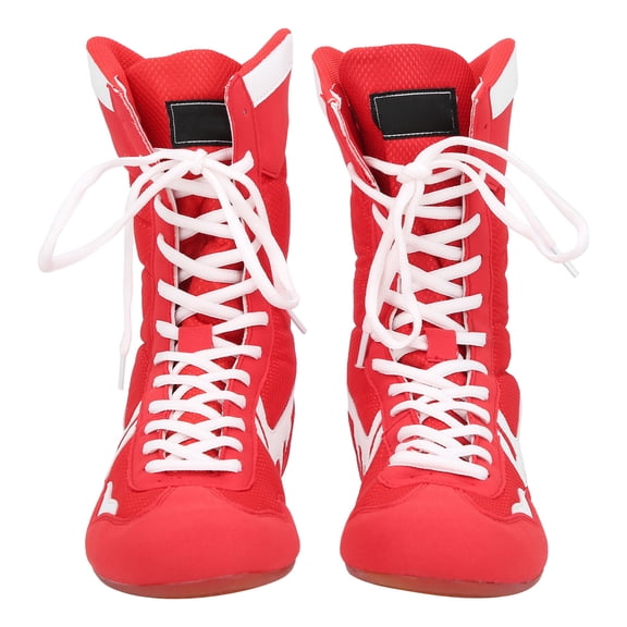Aestri High-Top Wrestling Boxing Shoes for Men and Women Lightweight Martial Arts Taekwondo Kung Fu Sanda Training Footwear with Non-Slip Sole and Storage Bag Red Size 41