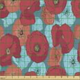 thumbnail image 2 of Floral Fabric by the Yard, Spring Love Themed Blooming Poppies, Decorative Upholstery Fabric for Sofas and Home Accents, Dark Coral Sky Blue by Ambesonne, 2 of 5