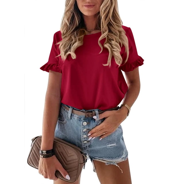KYAIGUO T-Shirts Décontractés en Coton d'Été pour Femmes Manches Courtes Col Rond Ample Basique P-2TG