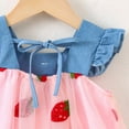 thumbnail image 3 of WOYY Toddler Girls Summer Strawberry Print Denim Mesh Dress with Flutter Sleeves, Sizes 3M-4T, 3 of 7