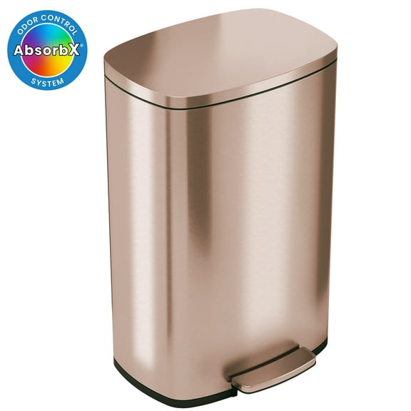 iTouchless SoftStep 13.2 Gallon Rose Gold Stainless Steel Step Trash Can with Odor Control System, 50 Liter Pedal Garbage Bin for Kitchen, Office, Home - Silent and Gentle Open and Close