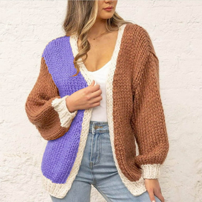 Cardigan for Women Long Sleeve Sweater for Womens Knitted Crochet Cardigans  Color Block Patchwork Outerwear Open Front Kimono Sweaters Sueter Para Mujer  Elegantes - Walmart.com