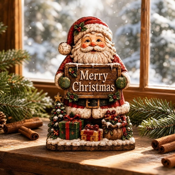 Christmas Tabletop Decor Santa Claus Wood Sign Merry Christmas Wooden Table Sign Rustic Farmhouse Indoor Christmas Decorations for Table Centerpiece, Tiered Tray, Mantel, Shelf, Office