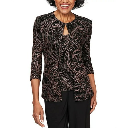 Alex Evenings Women's Printed Twinset Gray Size X-Large