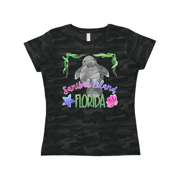 Inktastic Sanibel Island Florida Cute Swimming Manatee Women's T-Shirt