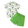 thumbnail image 3 of Okbabeha Toddler Baby Boy 2Pcs Irish Outfits Clover Truck Print Short Sleeve Button Down Shirt Top Solid Shorts, 3 of 7