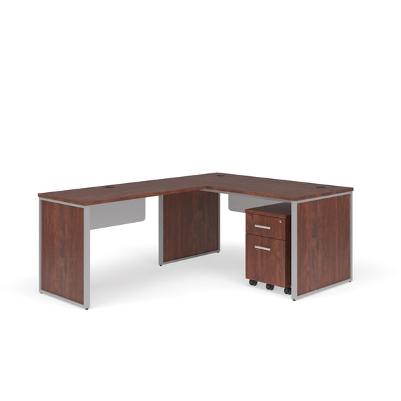 OFM Fulcrum Series Office Furniture Set, 60" Desk with Return, Filing Cabinet, Leg Panels, Modesty Panels, in Cherry