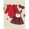 thumbnail image 2 of Wassery Infant Girl Christmas Holiday Party Outfits Clothes 3M 6M 9M 12M 18M Baby Girls Long Sleeve Romper+Santa/Tree Embroidery Suspender Plaid Skirt3Pcs Christmas Clothing for Newborn Girl, 2 of 9