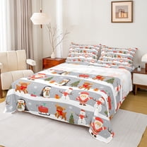 Feelyou Santa Claus Twin Sheet Sets for Teen, Kawaii Cartoon Penguin Twin Fitted Sheet, Merry Christmas Flat Sheet, Breathable Home Decor, 3-Piece