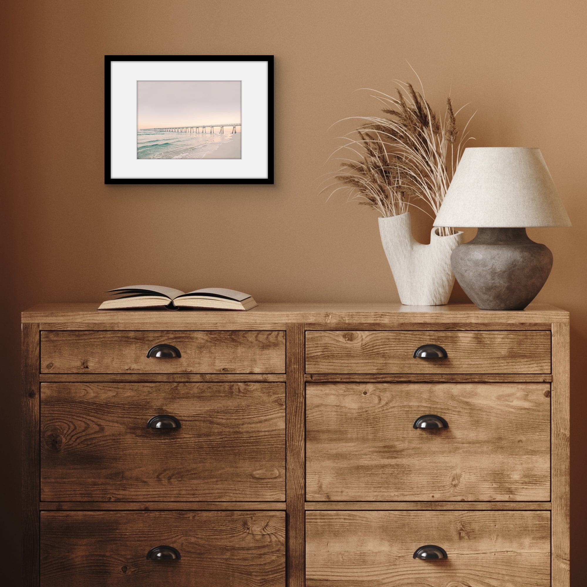Americanflat 9x12 Picture Frame with Shatter-Resistant Glass with 6x8 Mat Display Photo Streamline - Black