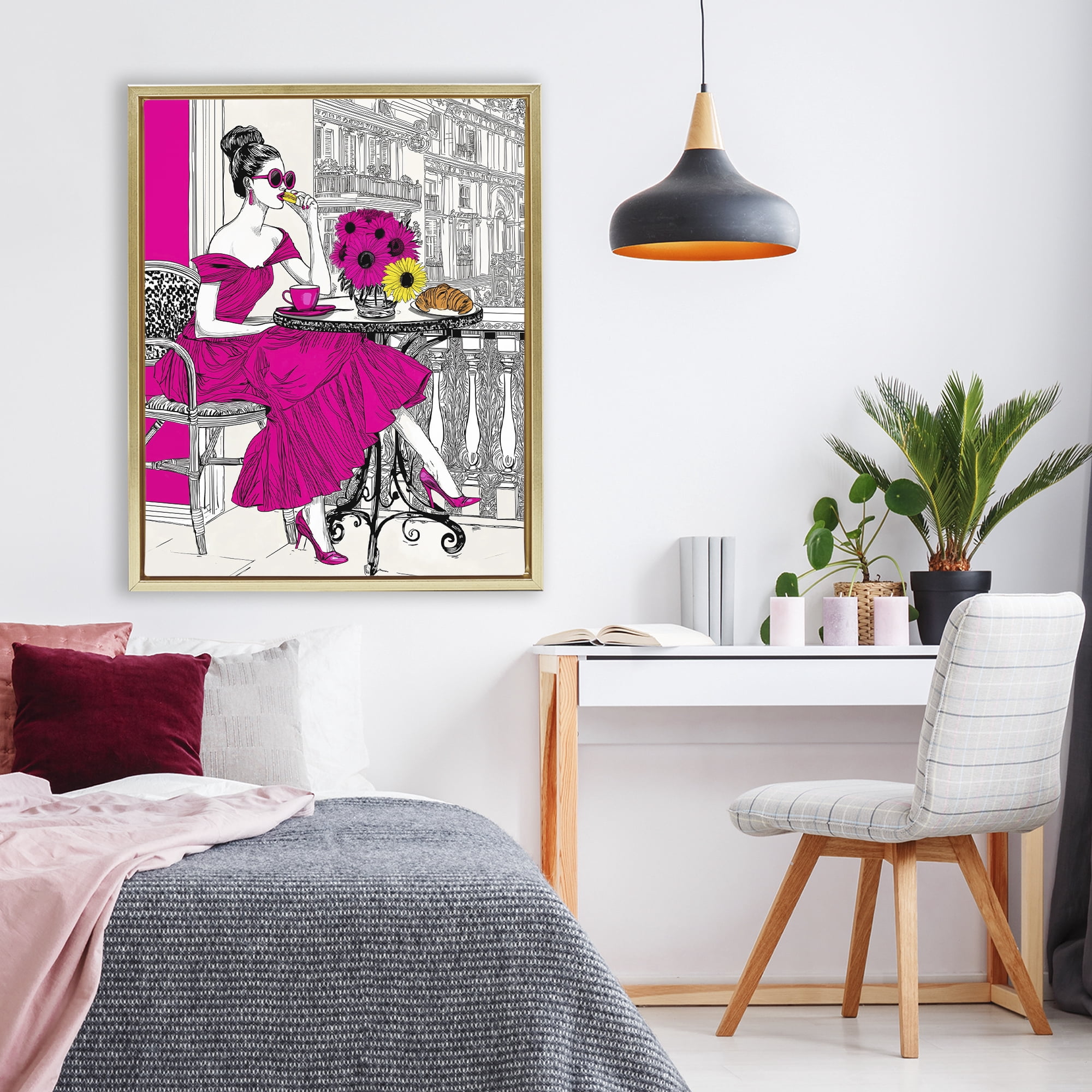 Stupell Industries Glamorous Brunch on Balcony Gold Framed Floater Canvas Wall Art, design by Jess Stempel
