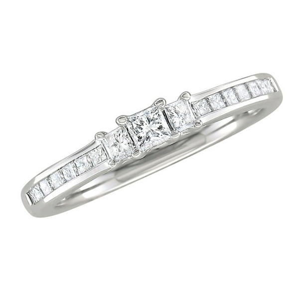 Princess Cut White Natural Diamond Three Stone Engagement Ring in 14k Solid Gold (0.5 cttw)