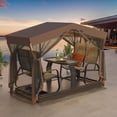 thumbnail image 1 of Yoleny Bancs à Bascule pour Patio Extérieur, Cadre en Aluminium Résistant aux Intempéries, Plateau en Verre Trempé, Auvent de Protection Solaire avec Moustiquaire pour Patio, Jardin, Cour Arrière, Pelouses, 1 of 8