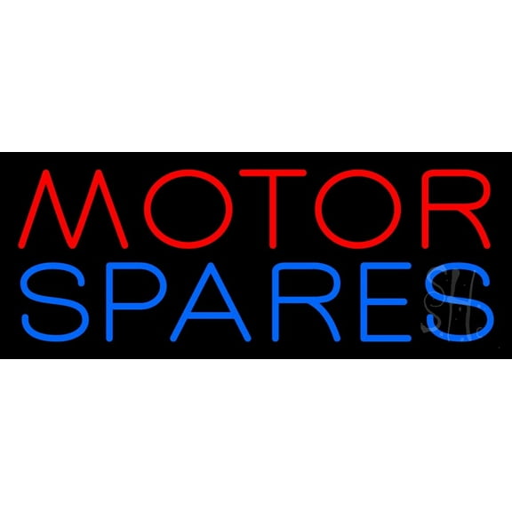 Red Motor Blue Spares 2 LED Neon Sign 13 x 32 - inches, Clear Edge Cut Acrylic Backing, with Dimmer - Bright and Premium built indoor LED Neon Sign for automotive store, and mall.