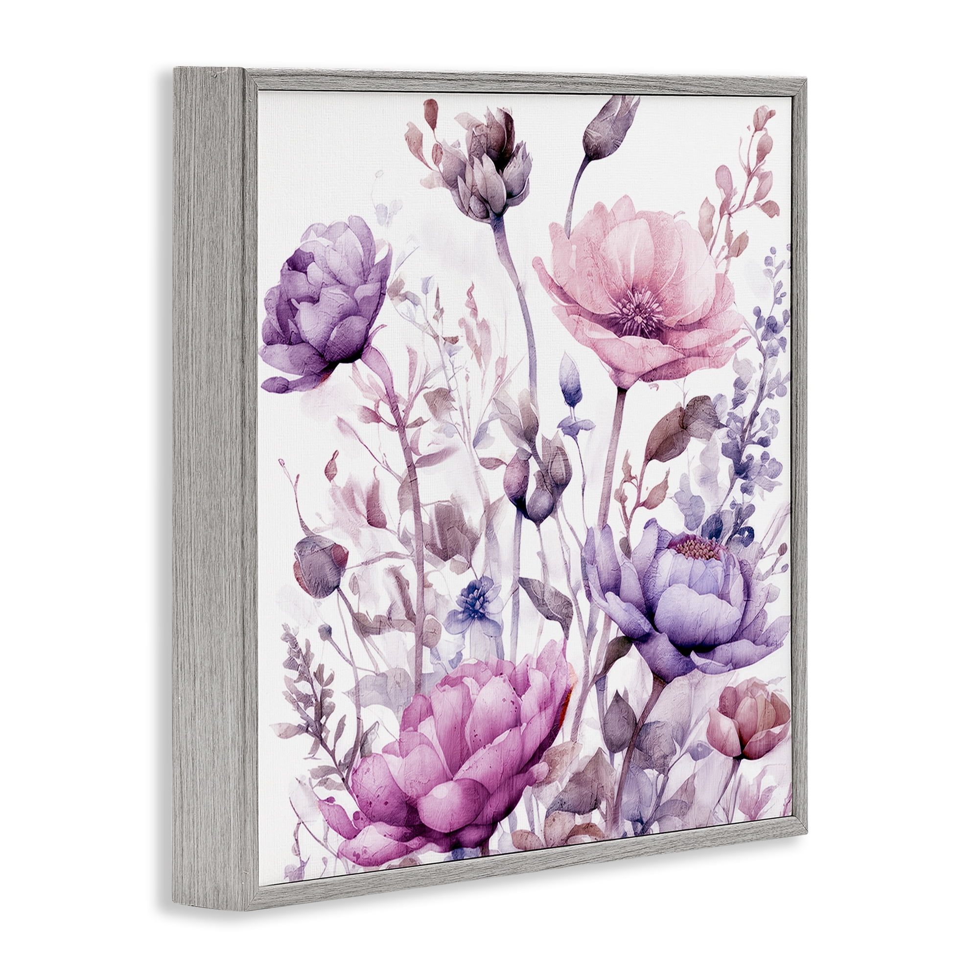 Stupell Industries Purple & Pink Florals Gray Framed Giclee Art, design by Kim Lewis