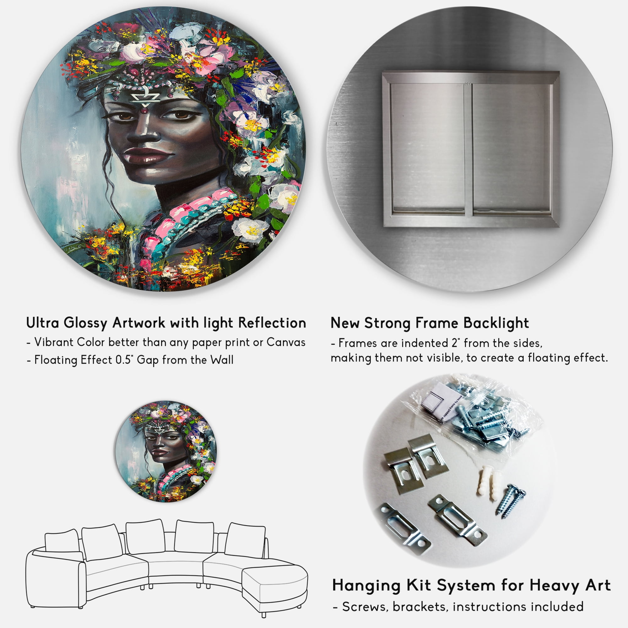 Designart 'Portrait Of Traditional African American Woman' Modern Circle Metal Wall Art 29x29 - Disc of 29