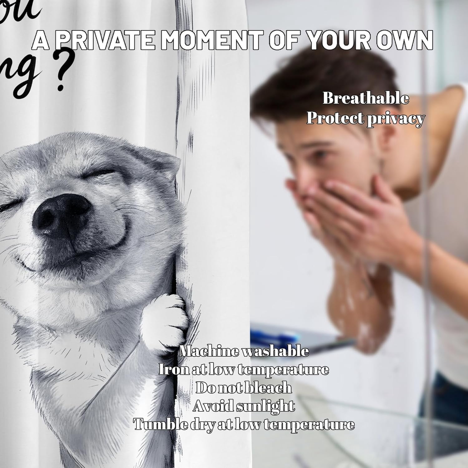 Funny Dog Shower Curtain Cool Shiba Inu Boys Silly Crazy Shower Curtains for Bathroom Decor Sets, Waterproof Cloth Fabric with Hooks, 36 x 72 Inch
