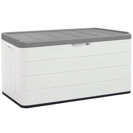 KINGYING 85 Gallon Outdoor Storage Box, Deck Storage Box Waterproof for Cushion Storage, Garden Tools,Pool Accessories, Lockable Outdoor Storage Bin, Light Beige