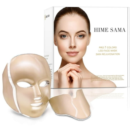 HIME SAMA Led Skin Mask, Pro 7 Color Led Face Mask Skincare for Face and Neck, Facial Care Mask & Optical Cosmetic Mask Portable for Home and Travel Use