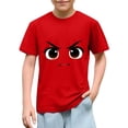 thumbnail image 1 of Blusas y camisas de manga corta con cuello redondo para niños y niñas, color liso, con estampado de expresión linda, manga corta, holgadas y cómodas, blusa para niña, 1 of 6