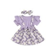 thumbnail image 1 of Gupgi Toddler Baby Girl Daisy Dress Ribbed Ruffles Short Sleeve Patchwork Dresses with Headband, 1 of 9