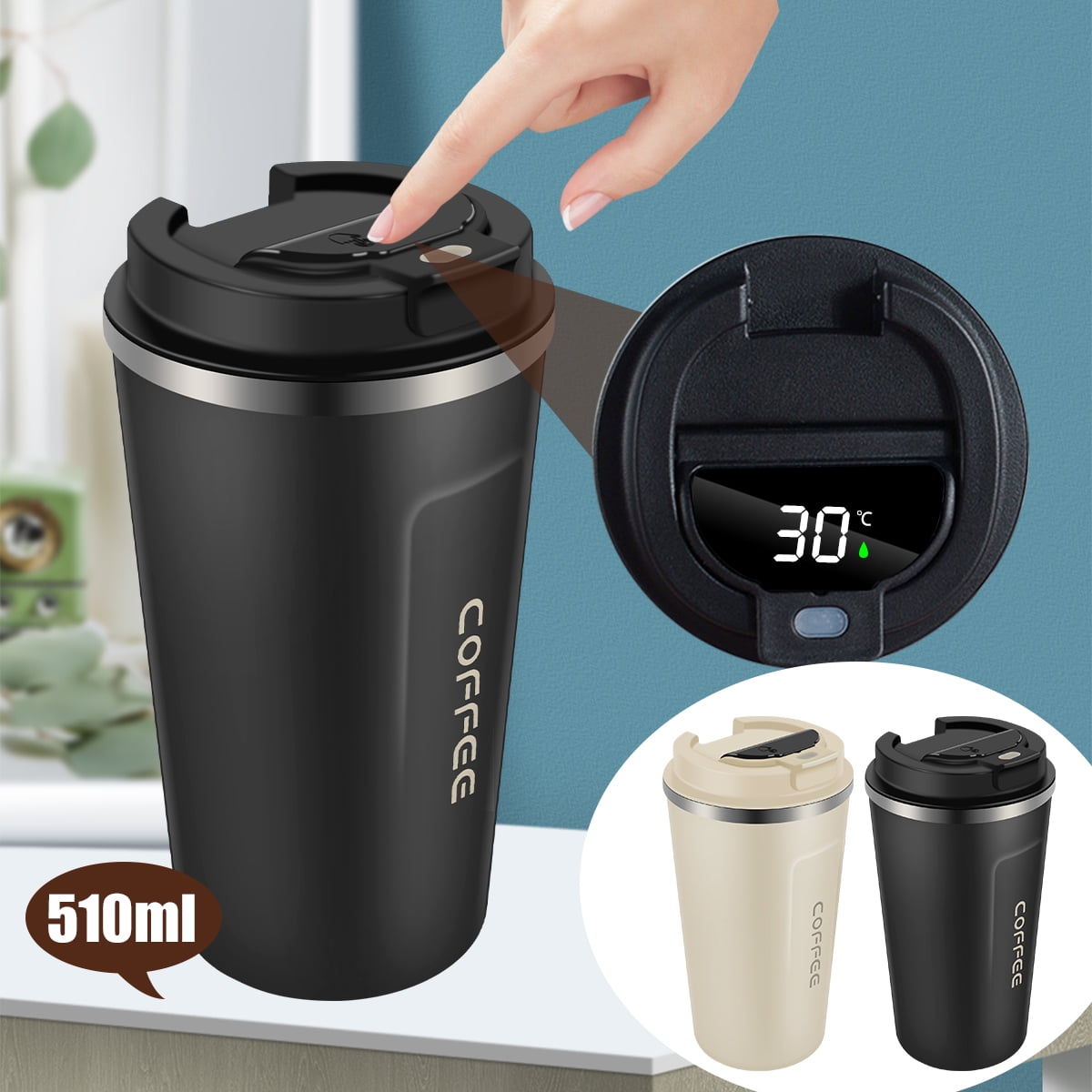 17oz/510mL Thermos Cup/Coffee Cup with Digital Thermometer for Keep Hot/Ice  Coffee,Tea and Beer, Stainless Steel Vacuum Insulated Mug Spill Proof with  Lid Car Portable Travel Coffee 