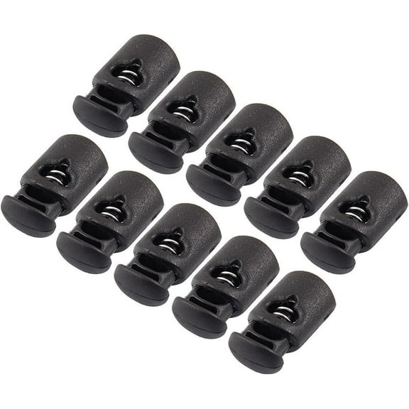 50Pcs Black Plastic Toggle Spring Clasp Stop Single Hole String Cord Locks
