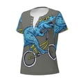 thumbnail image 5 of Fuzoiu Fun Riding Dinosaur Print Women's V-Neck T-Shirt,Women's Short Sleeve Top, Comfortable for Work, Leisure, and Sports, 5 of 7