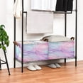 thumbnail image 7 of Foldable Iron Frame Storage Basket Open Basket Bins Versatile Organizer for Laundry Bathroom Closet 16.9” x 11.4” x 10” Pastel Pink Marble Texture, 7 of 7