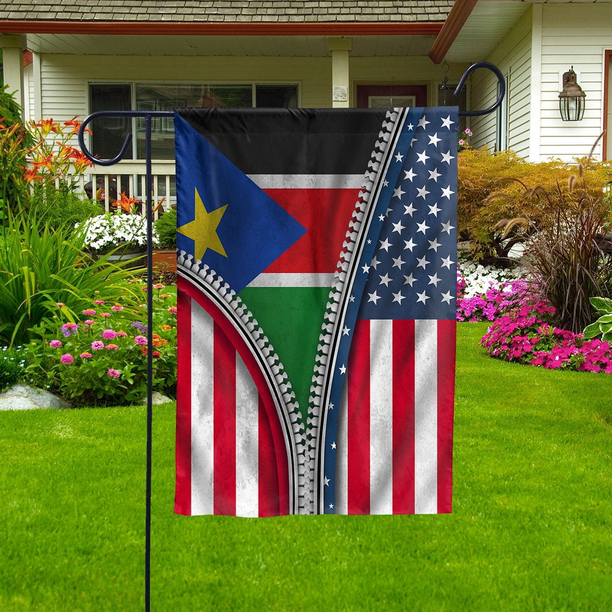 Zipper Flag American Show South Sudanese Flag USA South Sudan Patriotic Root House Flag, Double-Sided Decorative Outdoor Flag, Patriotic Polyester Yard Flag 29.5 x 39.5 in