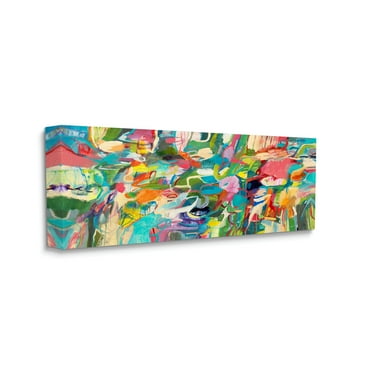 Stupell Industries Complex Playful Tone Abstraction Bright Green Pink Blue, 17 x 40, Designed by Lisa Ridgers