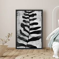PixonSign Framed Canvas Print Wall Art Long Leaf and Stem Outline Nature Wilderness Illustrations Modern Art Contemporary Dramatic Dark Black and White for Living Room, Bedroom, Office - 24"x36" Black
