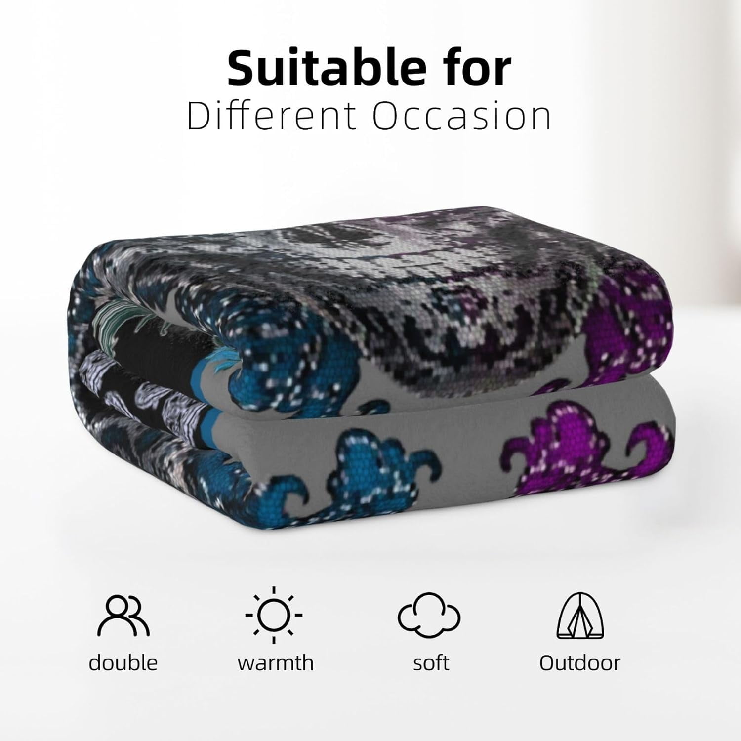 Skull Blanket for Men Women Purple Skull Bed Blanket Soft Cozy Throw Blanket 80"x60" Flannel Fleece Blankets and Throws Lightweight Warmth Blanket for Halloween Kids Couch Bed Home Decor
